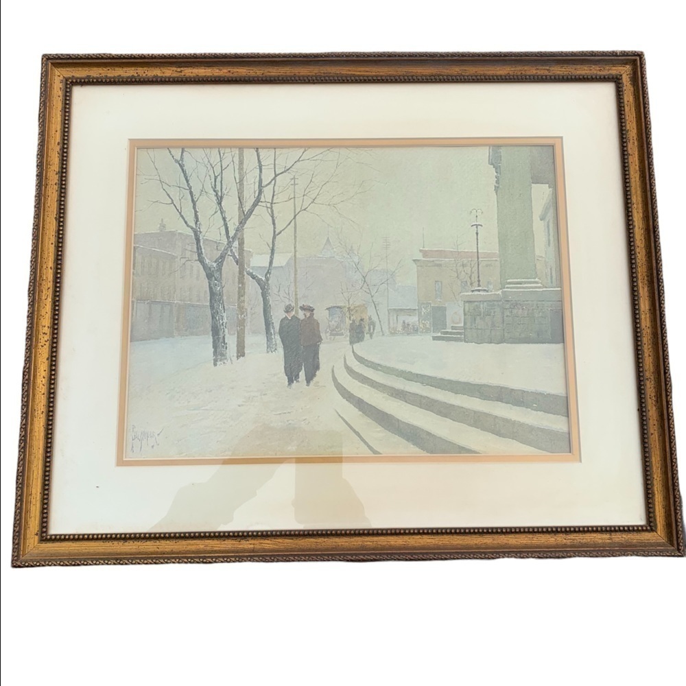 Paul Sawyier Winter Stroll Limited Edition print Framed & Matted Kentucky